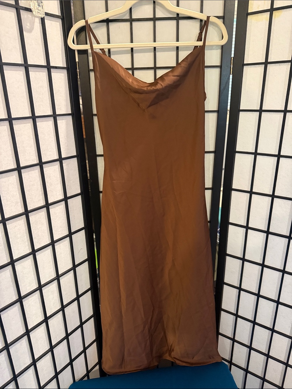 SHEIN Chocolate Brown Cowl Neck Maxi Slip Skirt